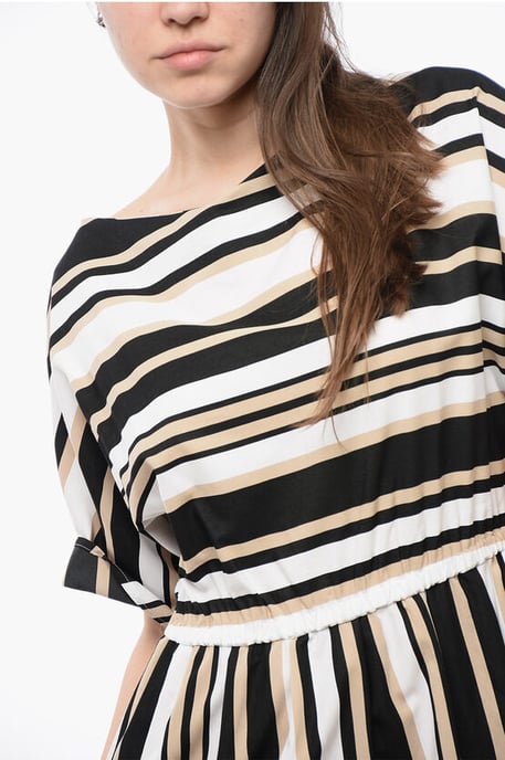 Color Block Striped SCULLY Flared Dress in Beige, Bianco e Nero - Image 3