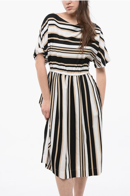 Color Block Striped SCULLY Flared Dress in Beige, Bianco e Nero - Image 4