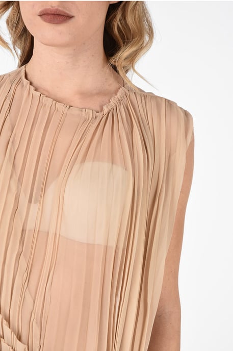 MMO Floral-Print Silk Blend Accordion Maxi Asymmetric Dress in Beige - Image 3