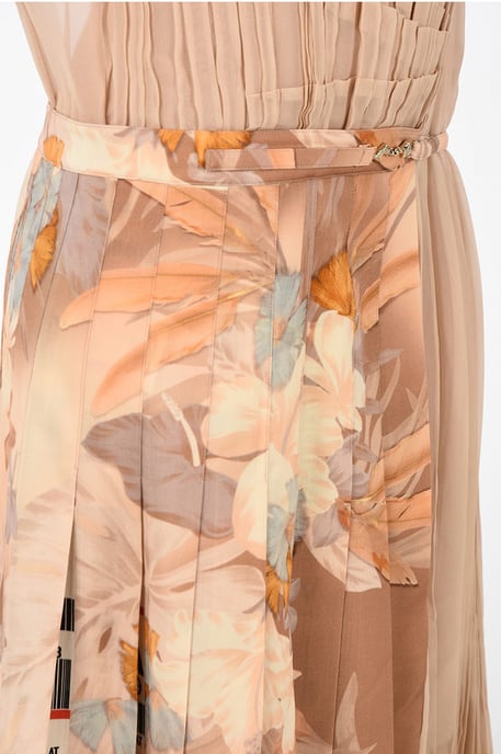 MMO Floral-Print Silk Blend Accordion Maxi Asymmetric Dress in Beige - Image 4