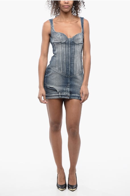 Sweetheart Neckline Denim Mini Dress in Blue - Image 1