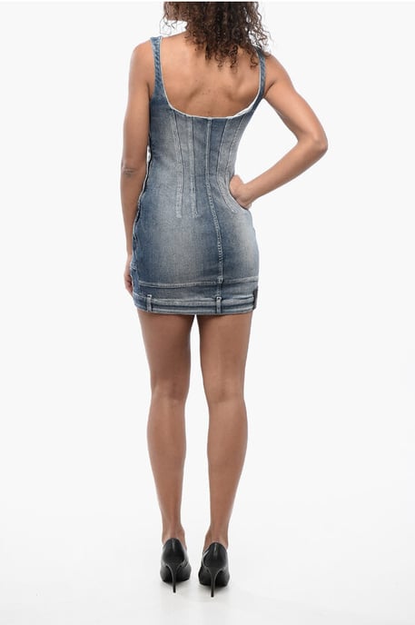 Sweetheart Neckline Denim Mini Dress in Blue - Image 2