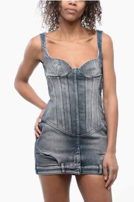Sweetheart Neckline Denim Mini Dress in Blue - Image 4
