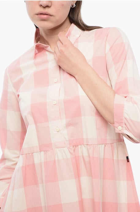 Checkered Long Sleeved Dress in Bianco, Rosa - Image 3
