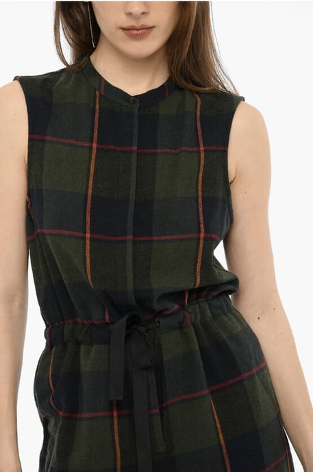 Plaid Check Wool Blend GAUZE Jumpsuit with Drawstring Waist in Green - Image 3