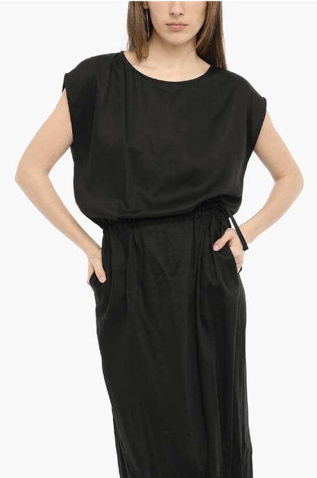 Twill effen maxi-jurk in zwart - Image 4