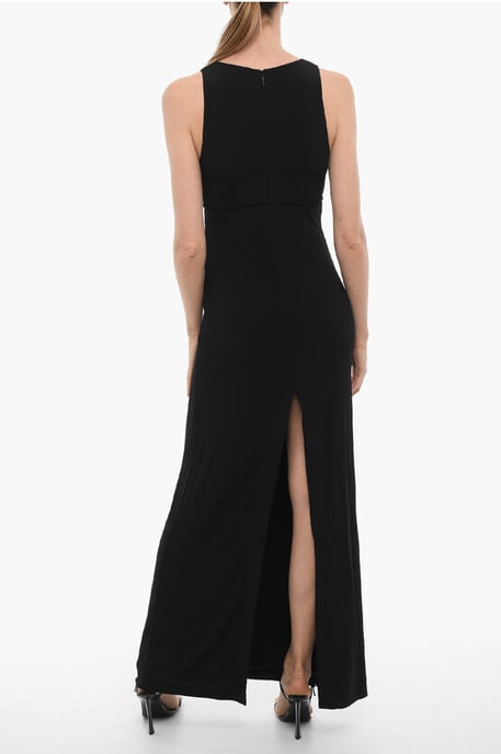 Solid Color Long Dress with Cut-Out Details and Back Slit in Black - Image 2