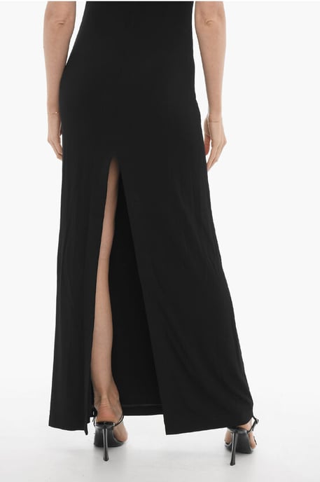 Solid Color Long Dress with Cut-Out Details and Back Slit in Black - Image 4