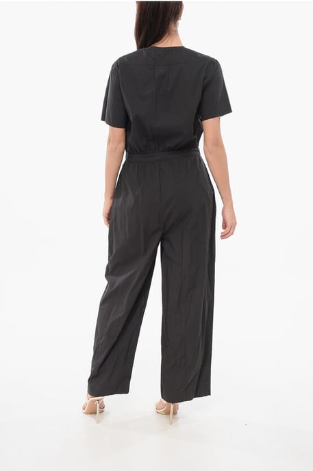 Short Sleeved Poplin Cotton Jumsuit in Black - Image 2