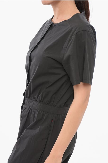 Short Sleeved Poplin Cotton Jumsuit in Black - Image 3
