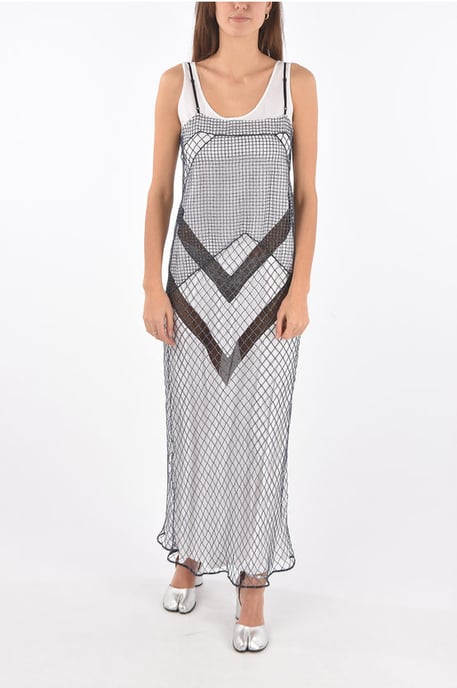 MM1 mesh maxi dress with petticoat inner in Blue - Image 1