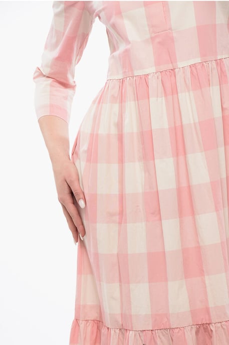 Checkered Long Dress in Bianco, Rosa - Image 4