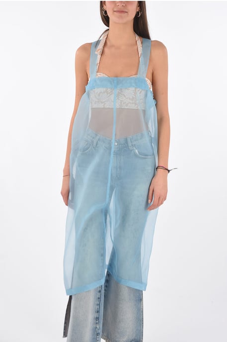 MM0 sheer sleeveless shift dress in Blue - Image 1