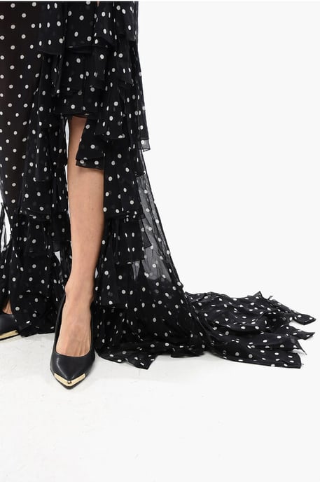 Fringed Dotted Off-the-shoulder Long Dress in Black - Image 4