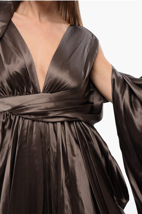 Silk Dress With Cape in Brown - Image 3
