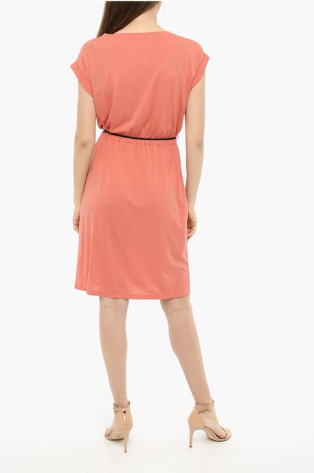Solid Color Tee Dress with Drawstring in Pink - Image 2