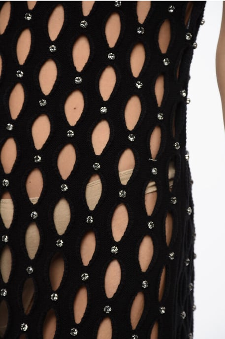 SALISA Openwork Dress with Crystal Application in Black - Image 3