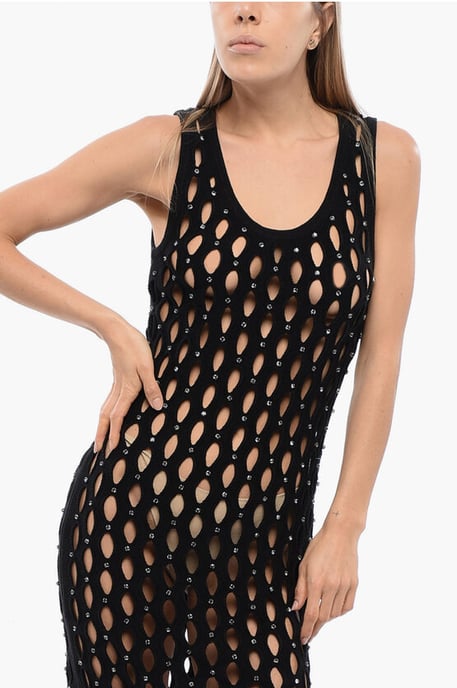 SALISA Openwork Dress with Crystal Application in Black - Image 4