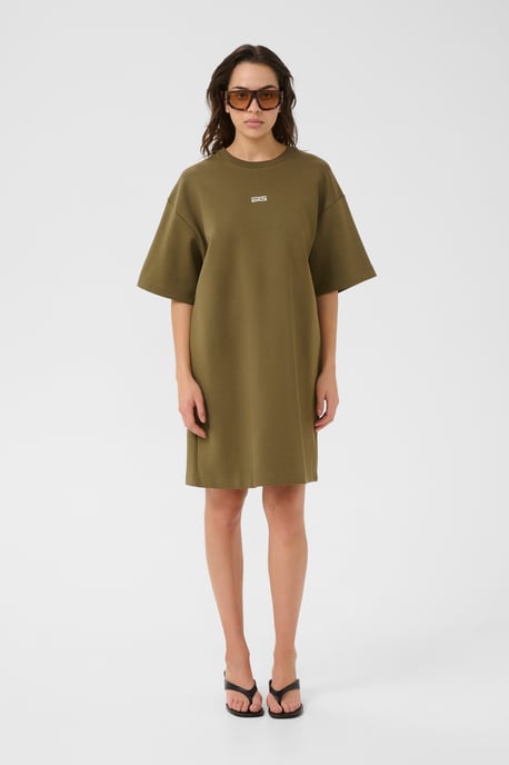 Jersey jurk Oversize fit olive - Image 1