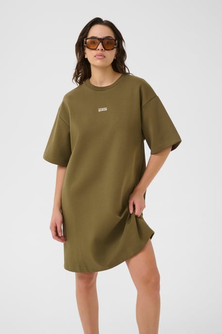 Jersey jurk Oversize fit olive - Image 4