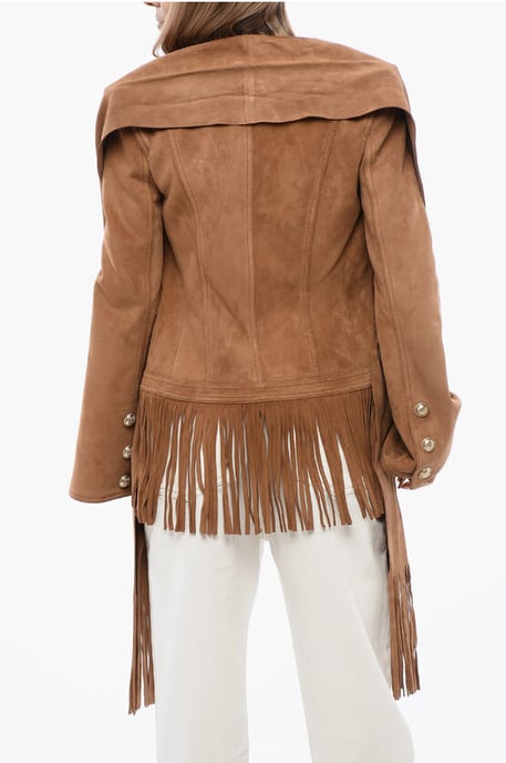 Fringed Suede Jacket in Beige - Image 2