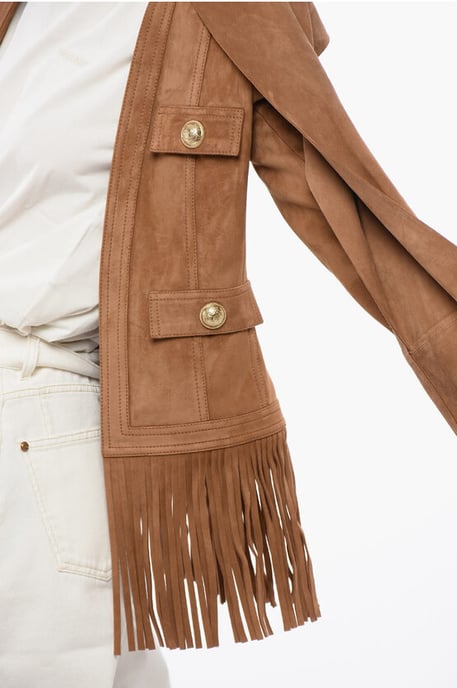 Fringed Suede Jacket in Beige - Image 3