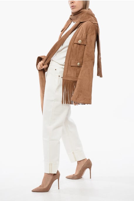 Fringed Suede Jacket in Beige - Image 4