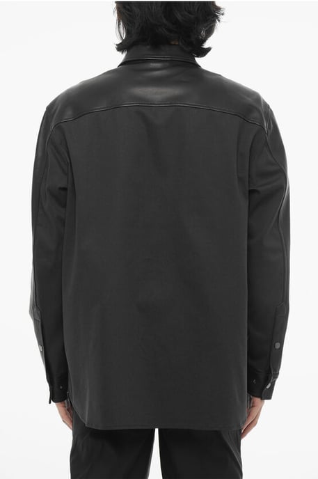 Leather and Cotton Overshirt with Front Buttoning in Black - Image 2