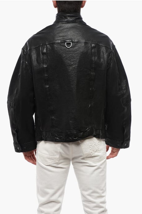 Multipocketed LOOSE WASHED Leather Jacket in Black - Image 2