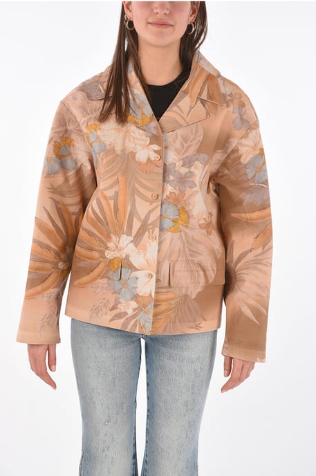 MM0 floral printed blazer with leather inner in Pink - Image 1