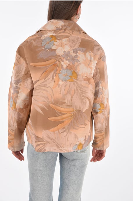 MM0 floral printed blazer with leather inner in Pink - Image 2