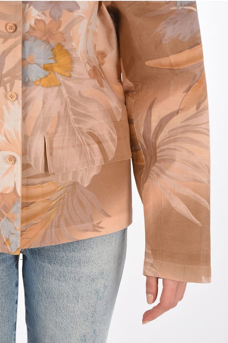 MM0 floral printed blazer with leather inner in Pink - Image 3