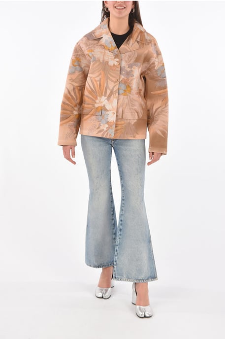 MM0 floral printed blazer with leather inner in Pink - Image 4