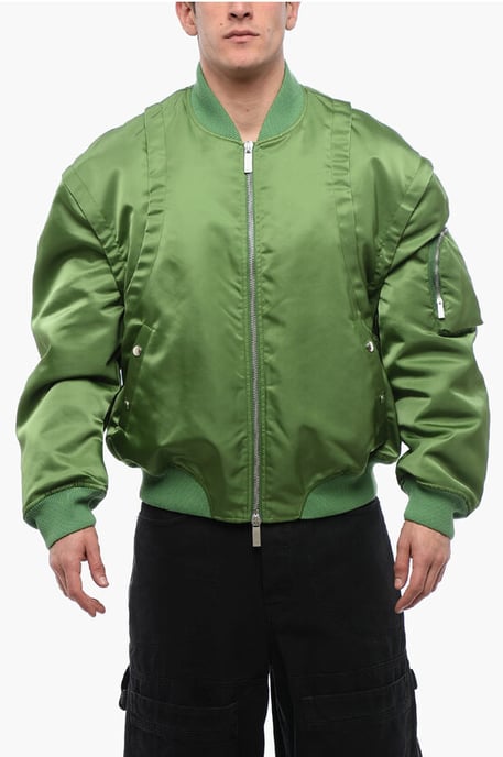 Padded ARROW Bomber Jacket with Removable Sleeves in Green - Image 1