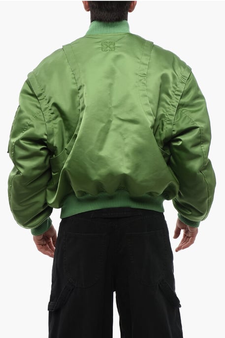 Padded ARROW Bomber Jacket with Removable Sleeves in Green - Image 2