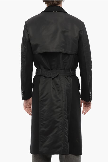 Double Fabric Slim Fit HYBRID Trench with Belt in Black - Image 2
