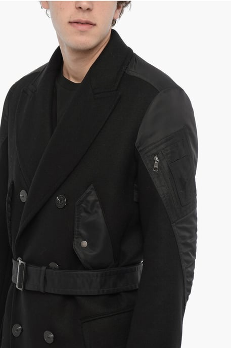 Double Fabric Slim Fit HYBRID Trench with Belt in Black - Image 3