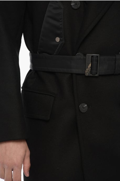 Double Fabric Slim Fit HYBRID Trench with Belt in Black - Image 4