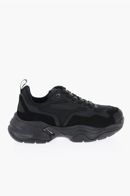 CROQUIS Mesh and Suede Solid Color Low-Top Sneakers in Black - Image 3