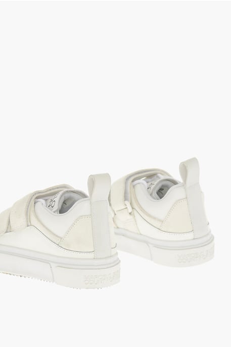 Suede Low Top Sneakers with Touch Strap Closure in White - Image 2