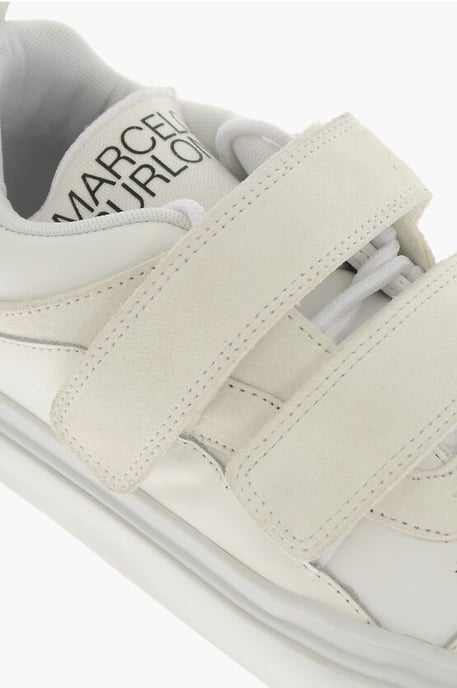 Suede Low Top Sneakers with Touch Strap Closure in White - Image 4