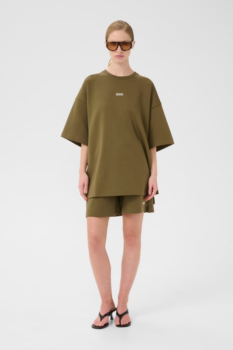Blouse met korte mouwen Oversize fit olive - Image 1