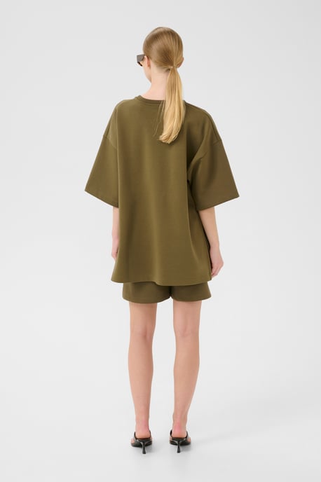 Blouse met korte mouwen Oversize fit olive - Image 3