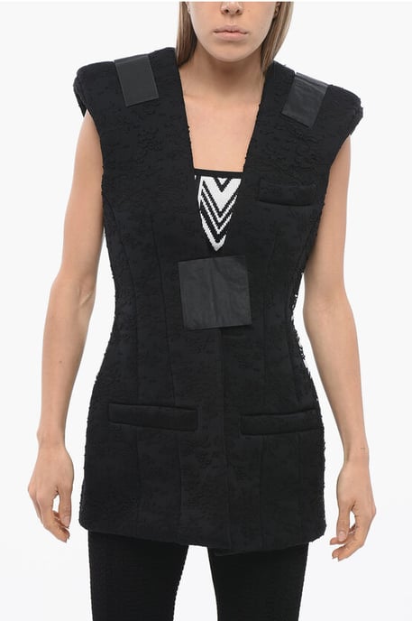 Padded Lace Vest with Velcro Closure in Black - Image 1
