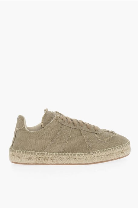 MM22 Cotton Low-Top Sneakers with Jute Sole in Green - Image 3