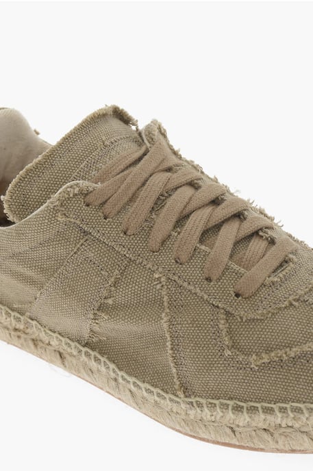 MM22 Cotton Low-Top Sneakers with Jute Sole in Green - Image 4