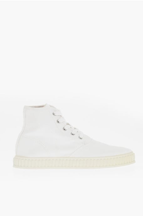 MM22 Solid Color Cotton High-Top Sneakers in White - Image 3