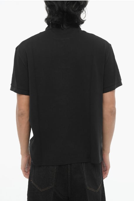Loose Fit Two Buttons Polo Shirt with Piercing Detail in Black - Image 2