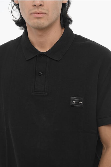 Loose Fit Two Buttons Polo Shirt with Piercing Detail in Black - Image 3