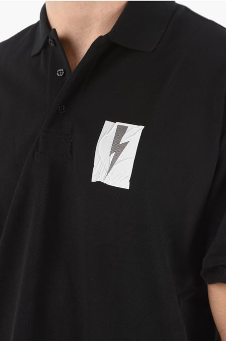 Svart FLAG BOLT-pikétröja med tryckt logotyp och lös passform - Image 3